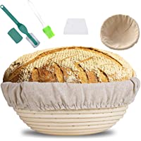 MOOING Cesta de Fermentación de Pan-10&quot- Banneton Redondo 1000g- Cesta de Ratán Natural para Pan y Masa 25 x 25 x 8.5 cm…